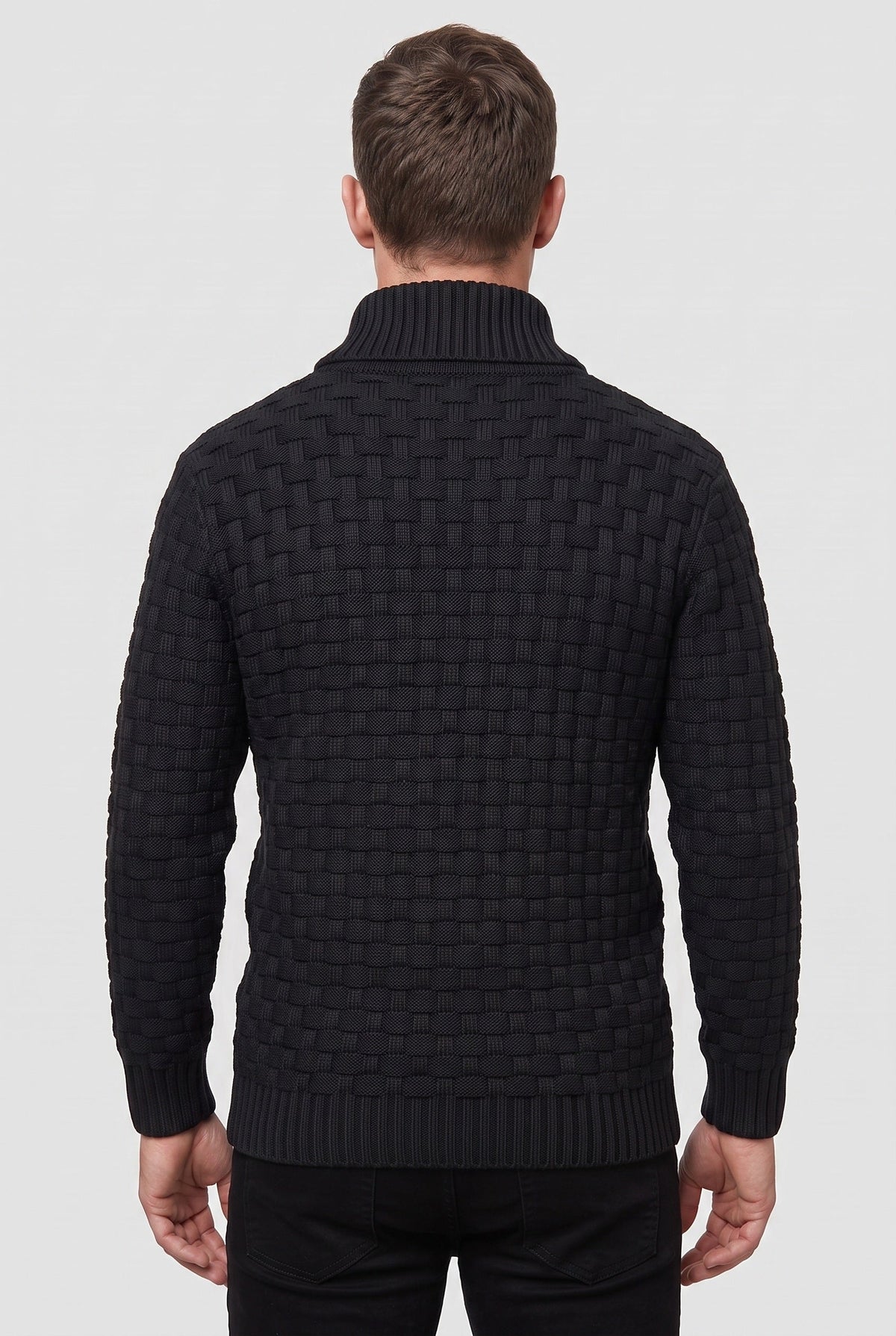 Pull Homme | Patte Boutonnée Col Châle Maille Tressée - 2