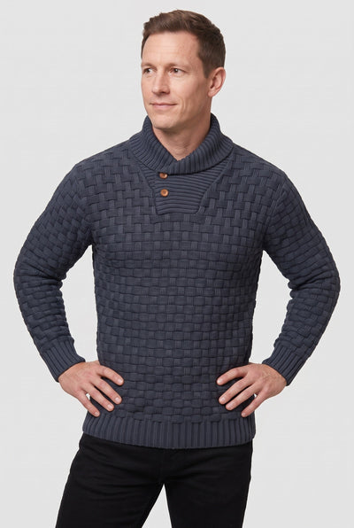 Pull Homme | Patte Boutonnée Col Châle Maille Tressée - 5