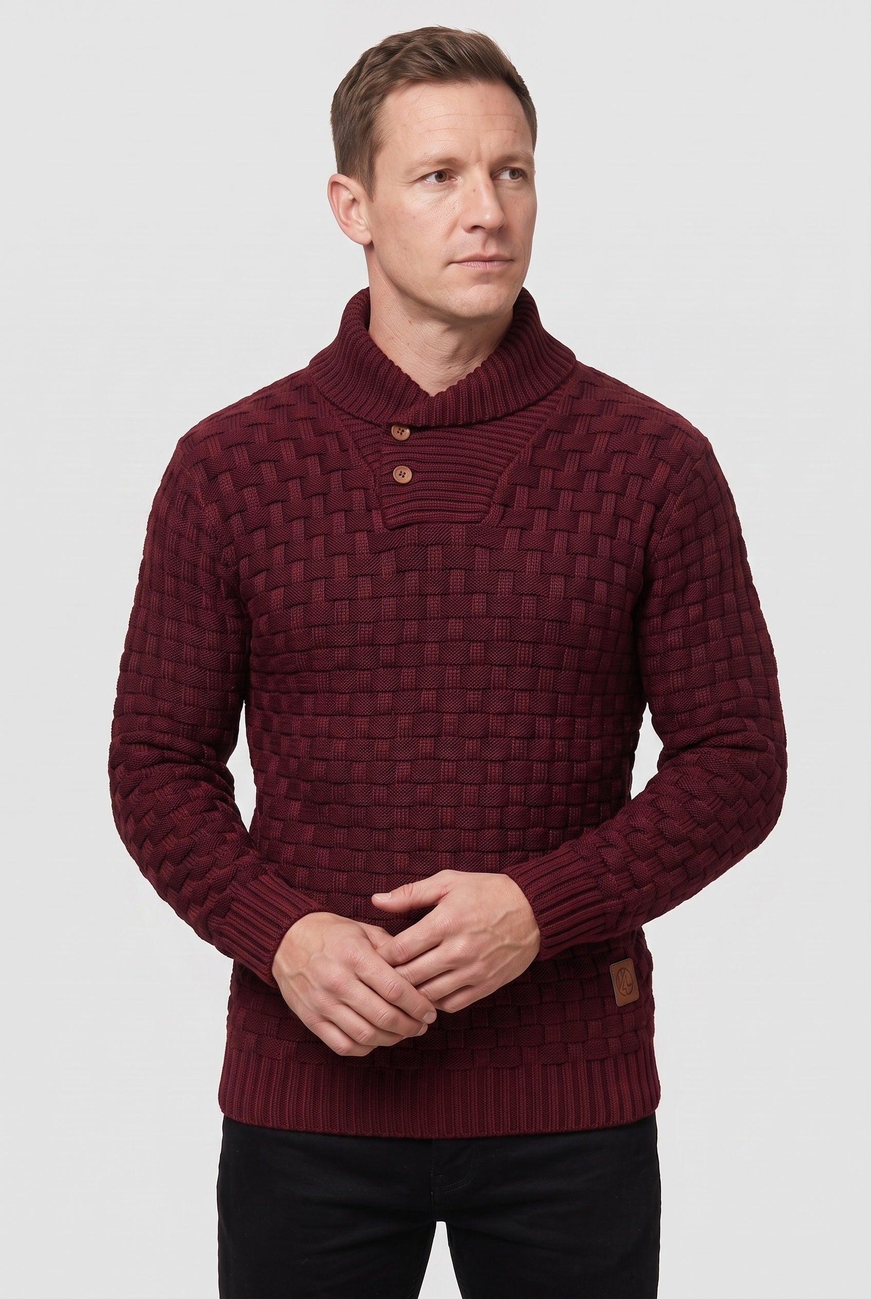 Pull Homme | Patte Boutonnée Col Châle Maille Tressée - 6