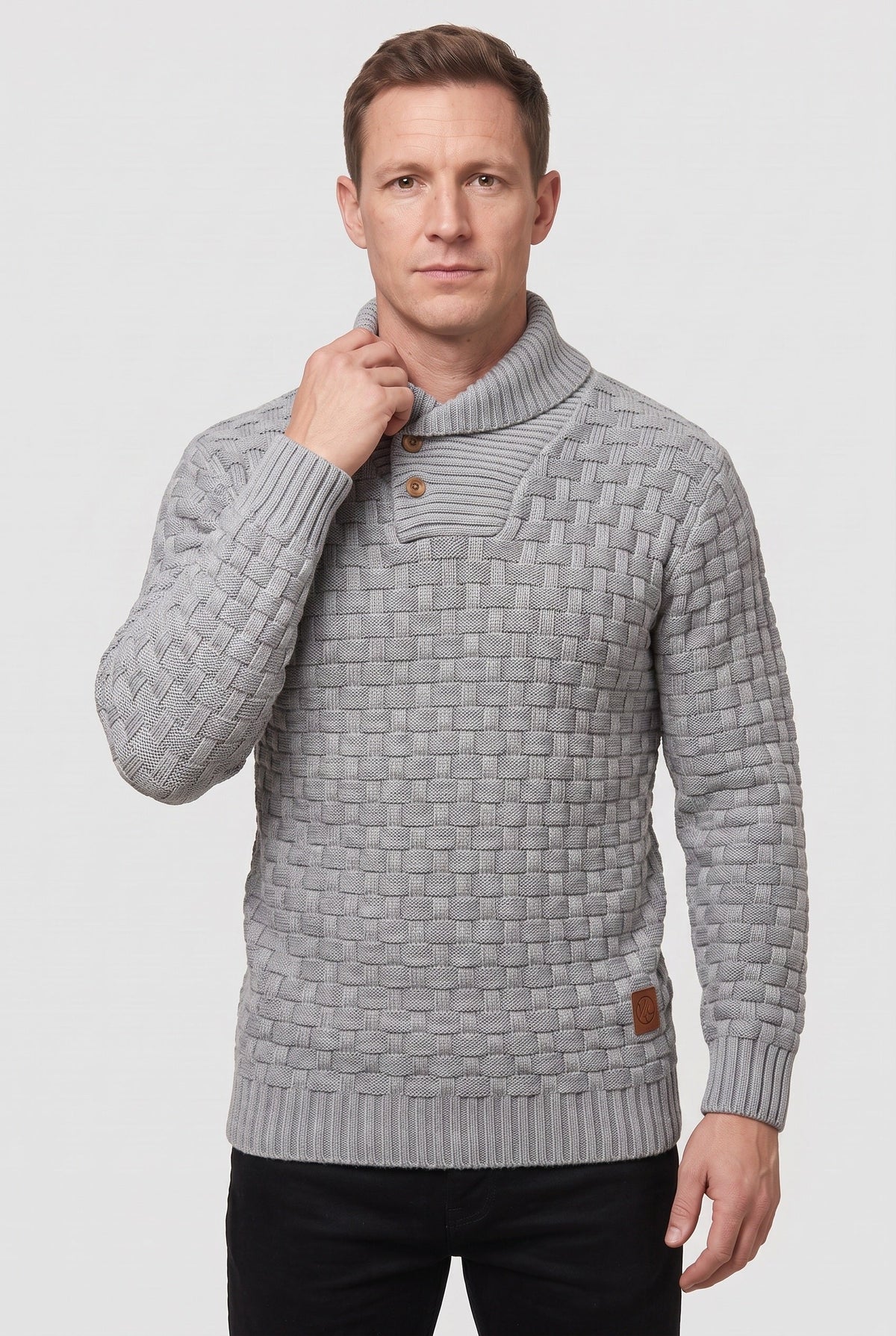 Pull Homme | Patte Boutonnée Col Châle Maille Tressée - 7