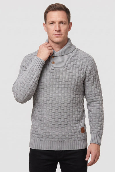 Pull Homme | Patte Boutonnée Col Châle Maille Tressée - 7