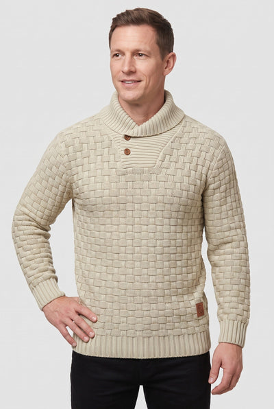 Pull Homme | Patte Boutonnée Col Châle Maille Tressée - 8