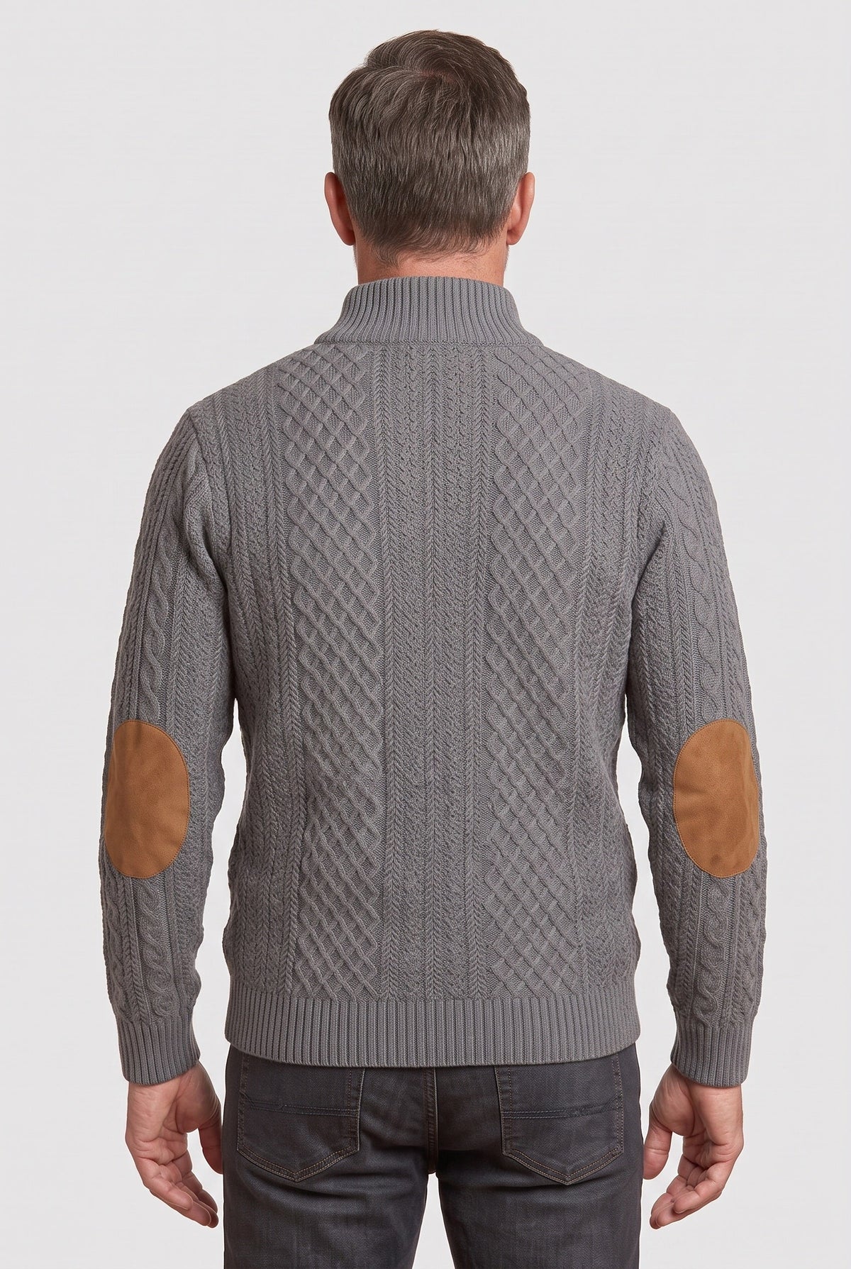 Pull Homme | Torsadé Col Montant Boutonné Coudières - 2