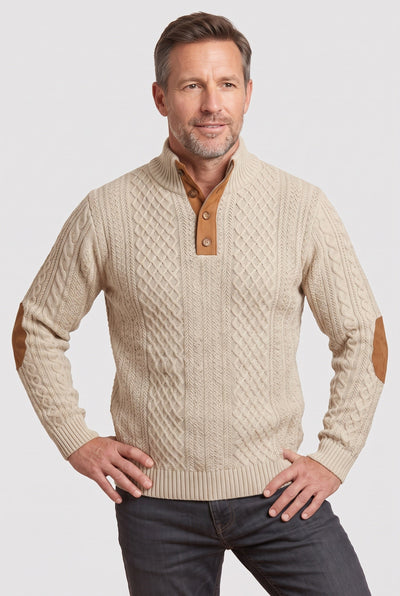 Pull Homme | Torsadé Col Montant Boutonné Coudières - 5