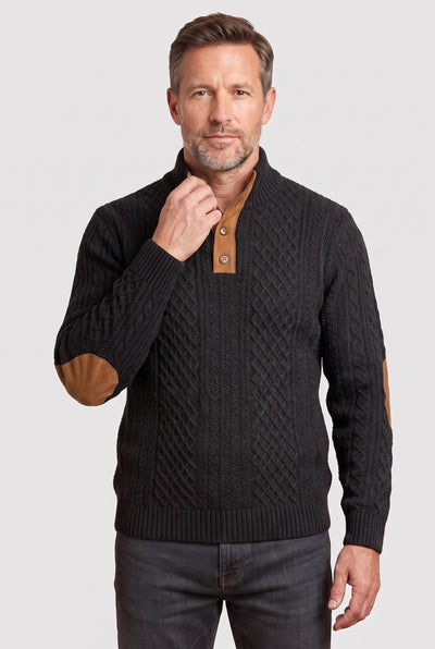 Pull Homme | Torsadé Col Montant Boutonné Coudières - 7
