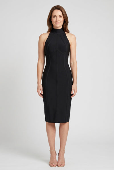 Robe Femme | Noire Dos Nu Zip Apparent Midi - 1