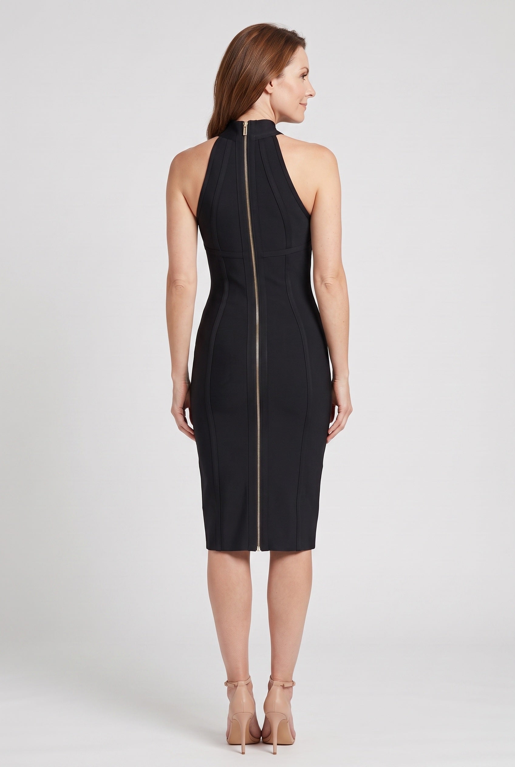 Robe Femme | Noire Dos Nu Zip Apparent Midi - 2