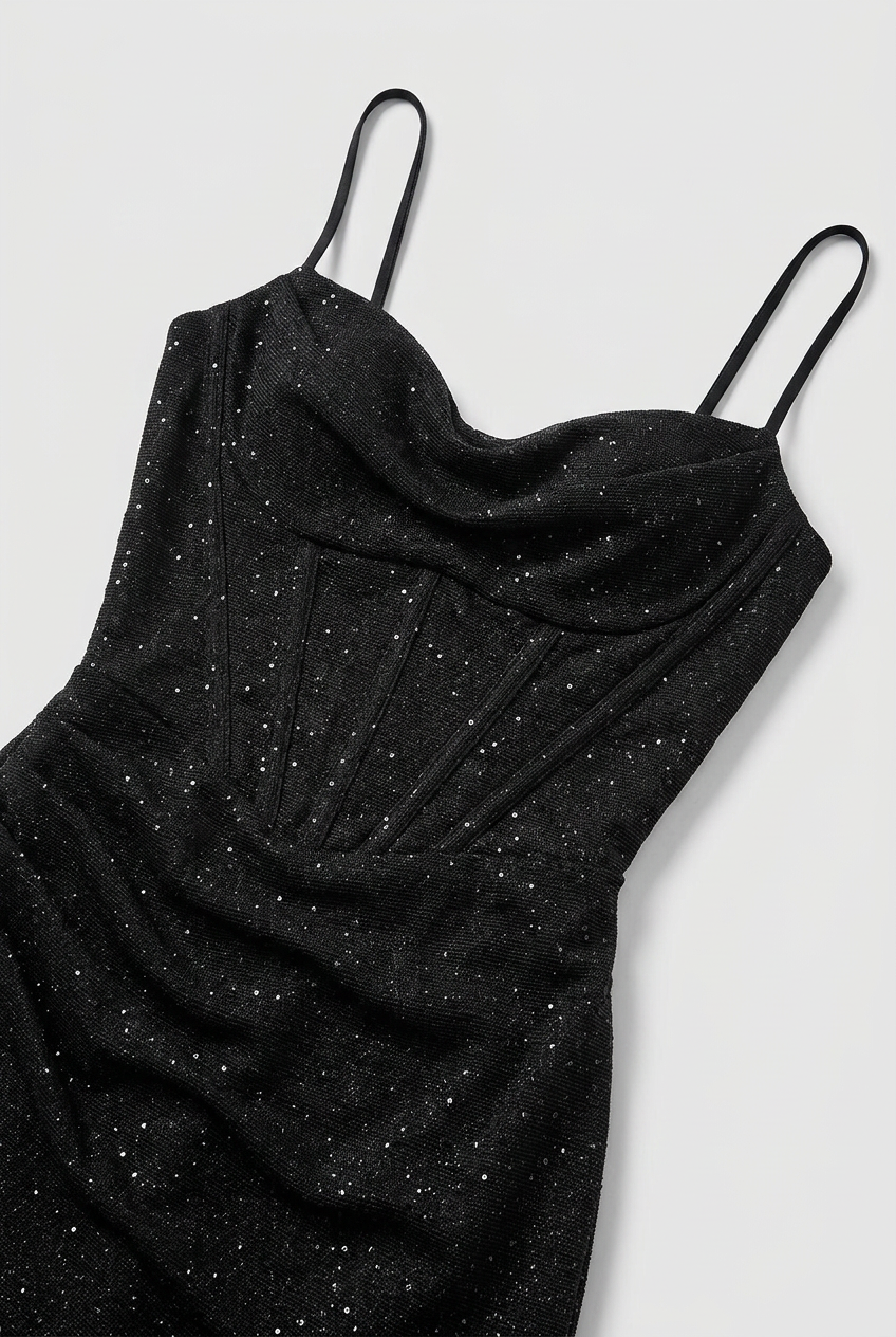 Robe de Soirée Femme | Paillettes Bustier Longue Fente Haute - 3