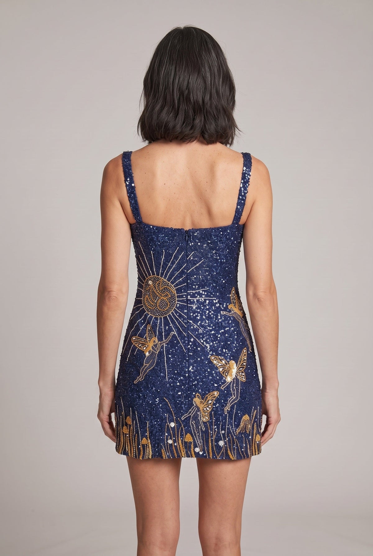 Robe de Soirée Femme | Paillettes Col Carré Motif Papillon Fente - 2
