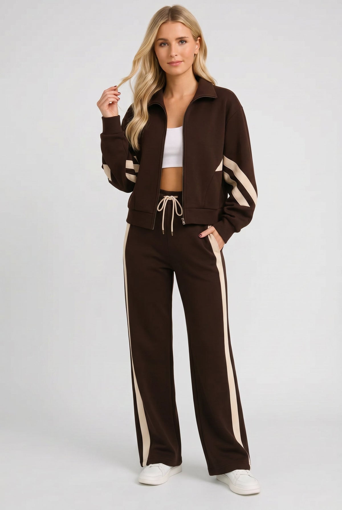 Survêtement Femme | Zip Intégral Jambe Large Col Montant - 1