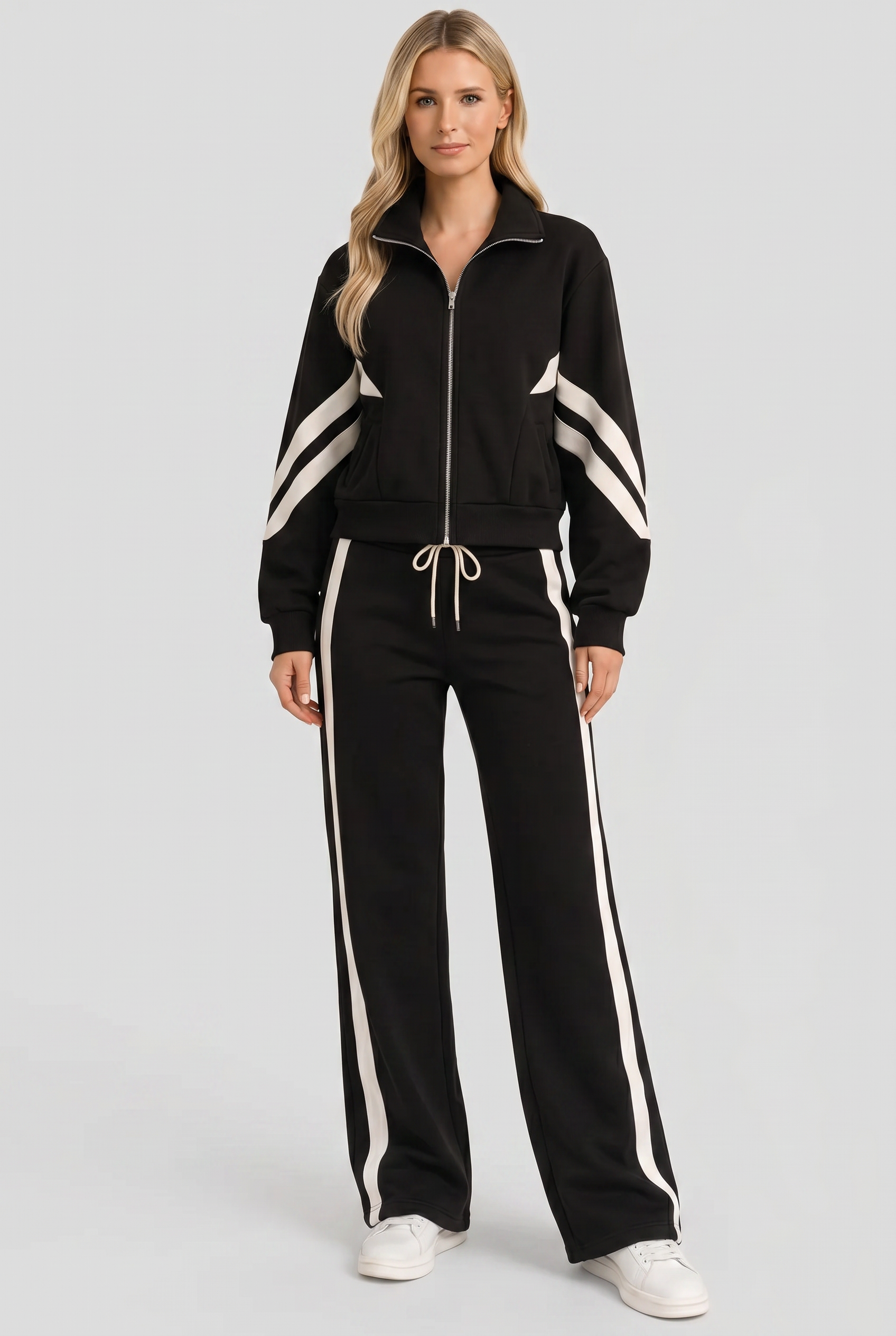 Survêtement Femme | Zip Intégral Jambe Large Col Montant - 5