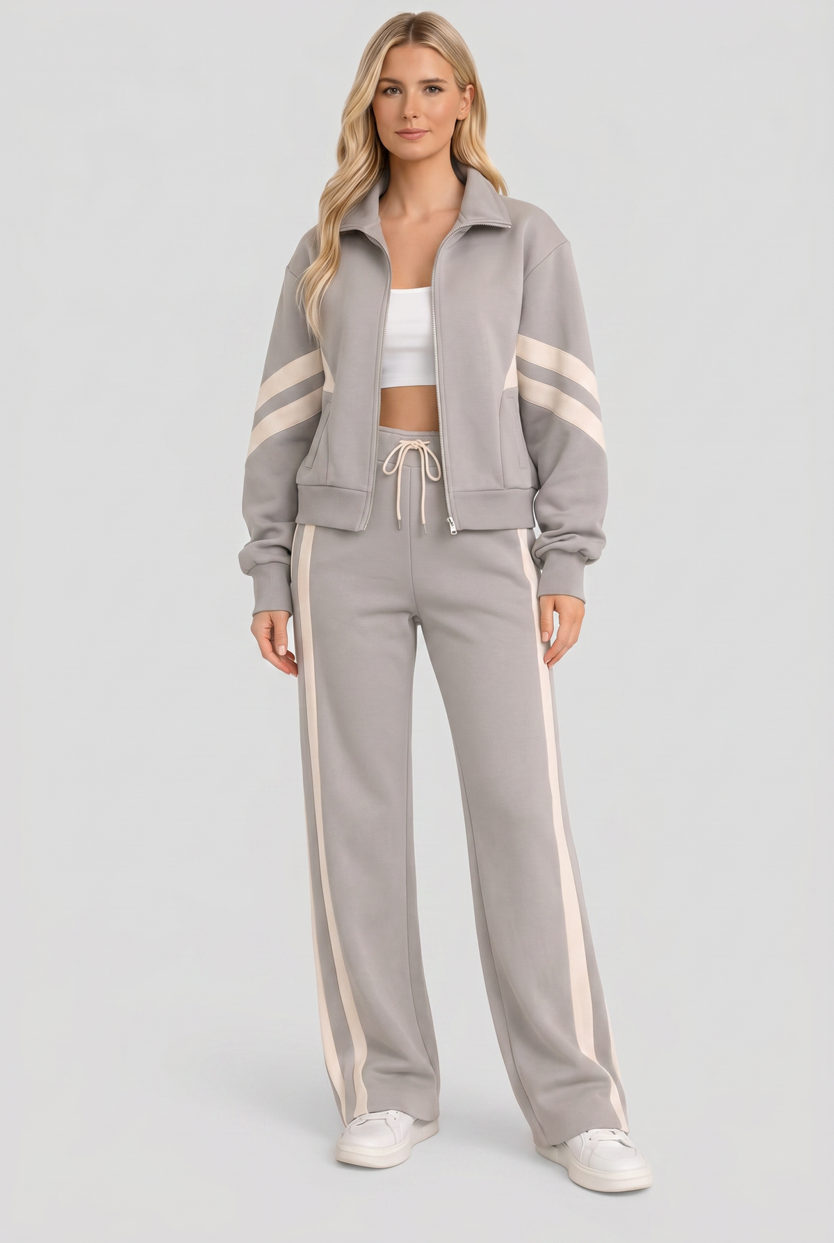 Survêtement Femme | Zip Intégral Jambe Large Col Montant - 6