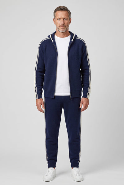 Survêtement Homme | Zip Intégral Capuche Doublée Bandes Latérales - 1