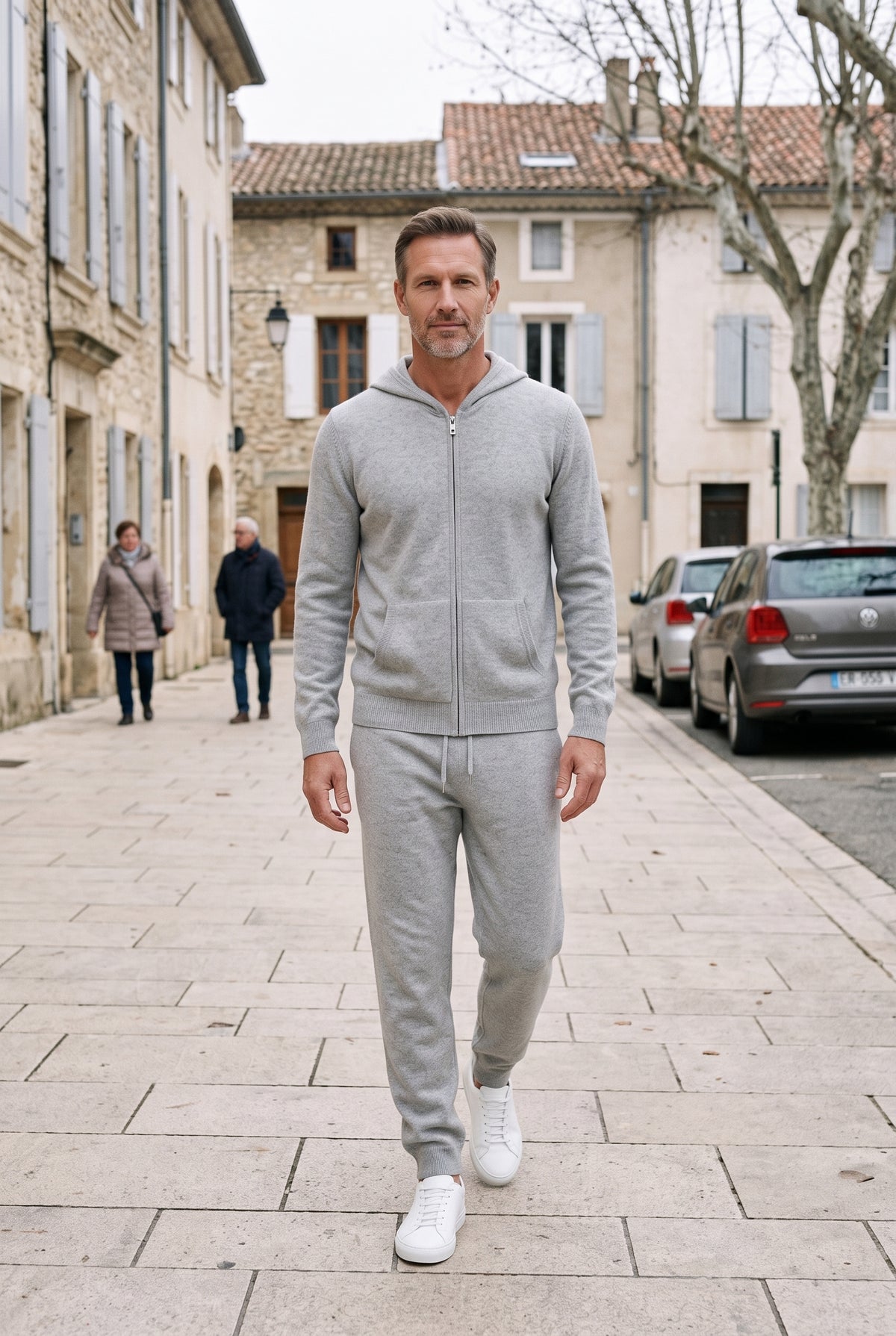 Survêtement Homme | Zip Intégral Capuche Poches Devant Maille Chinée - Gris