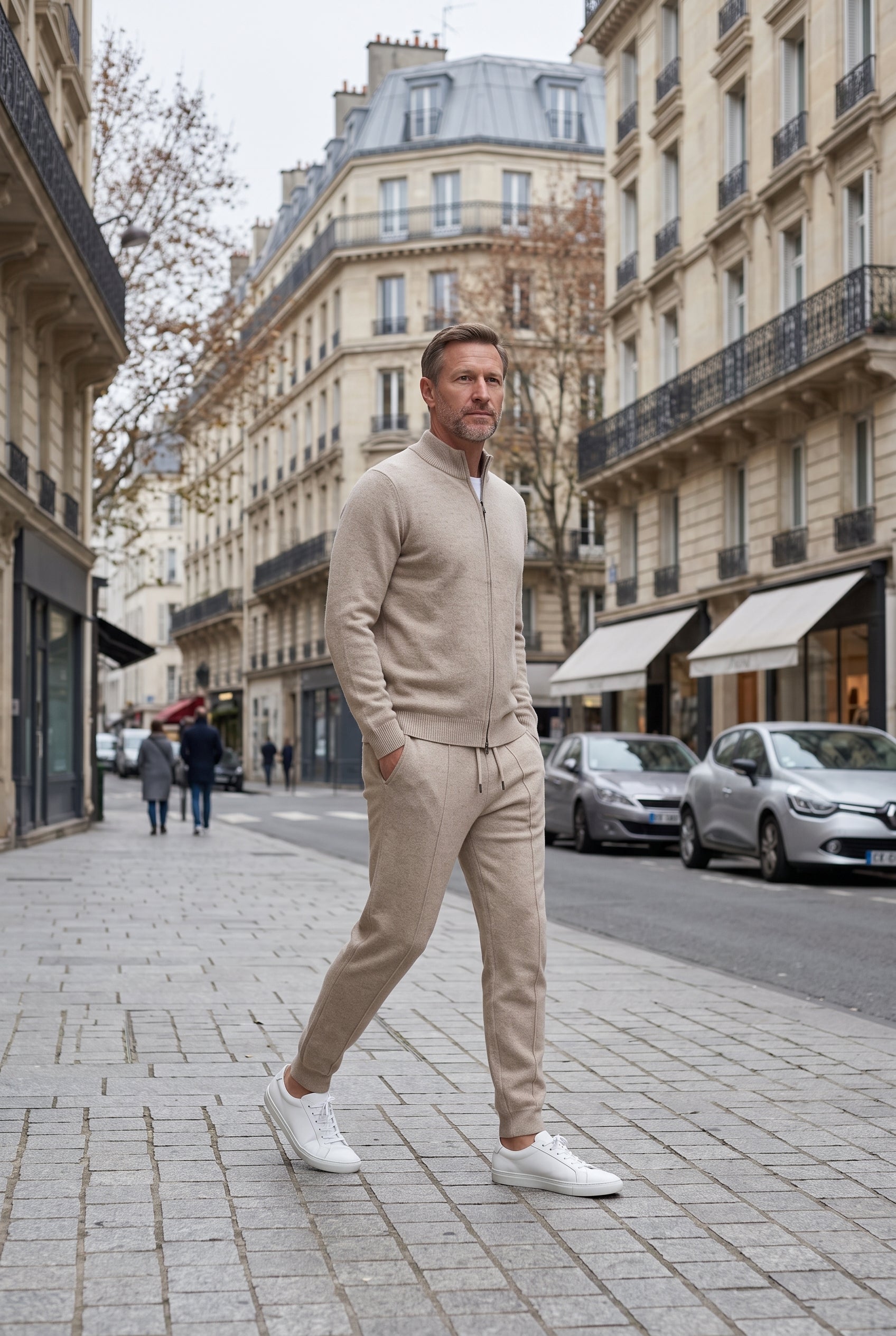 Survêtement Homme | Zip Intégral Col Cheminée Pli Marqué - Beige
