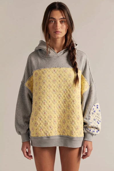Sweat Femme | À Capuche Empiècement Matelassé Fleuri Coupe Oversize - 1