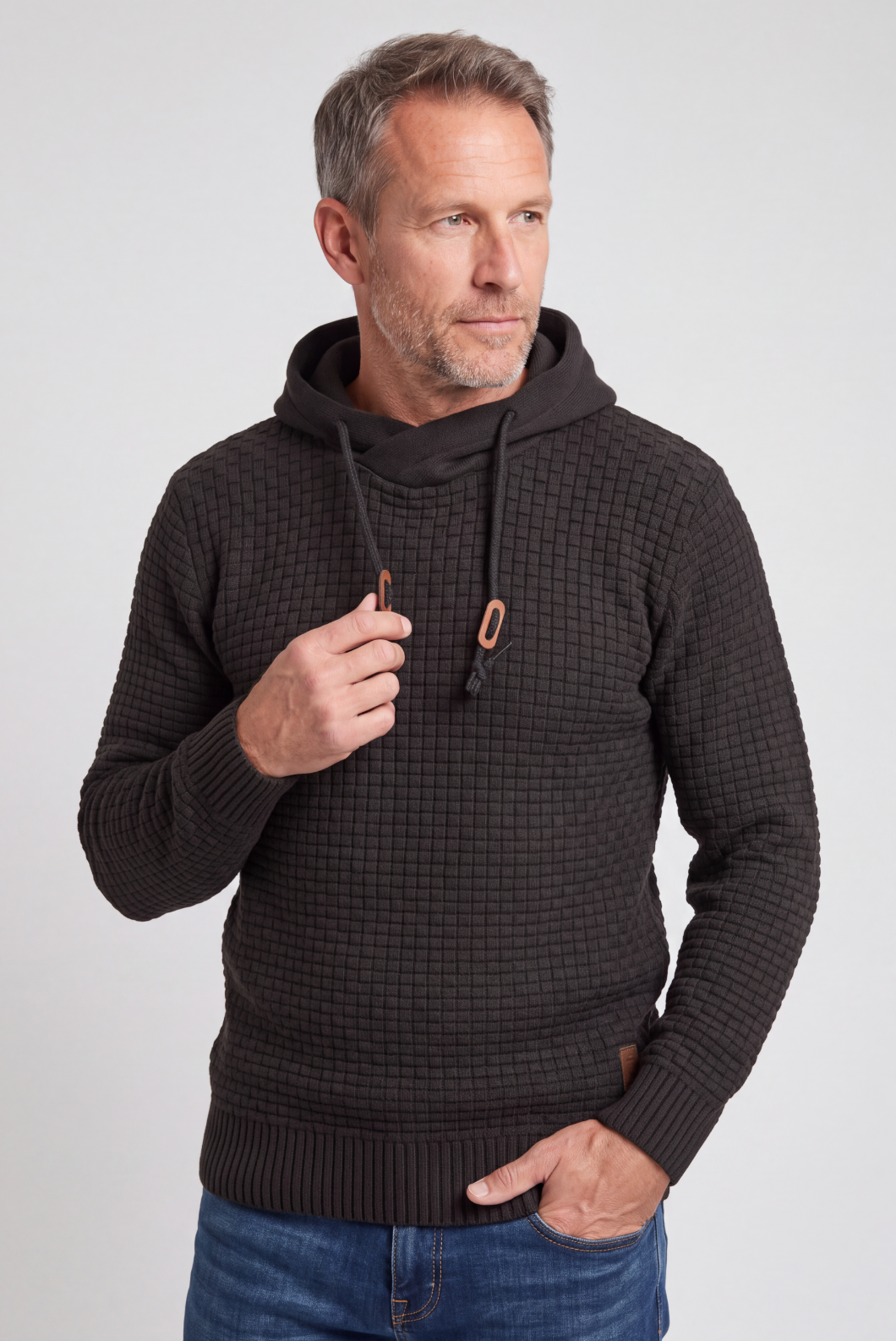 Sweat Homme | À Capuche Croisée Cordons Doubles Maille Gaufrée - 1