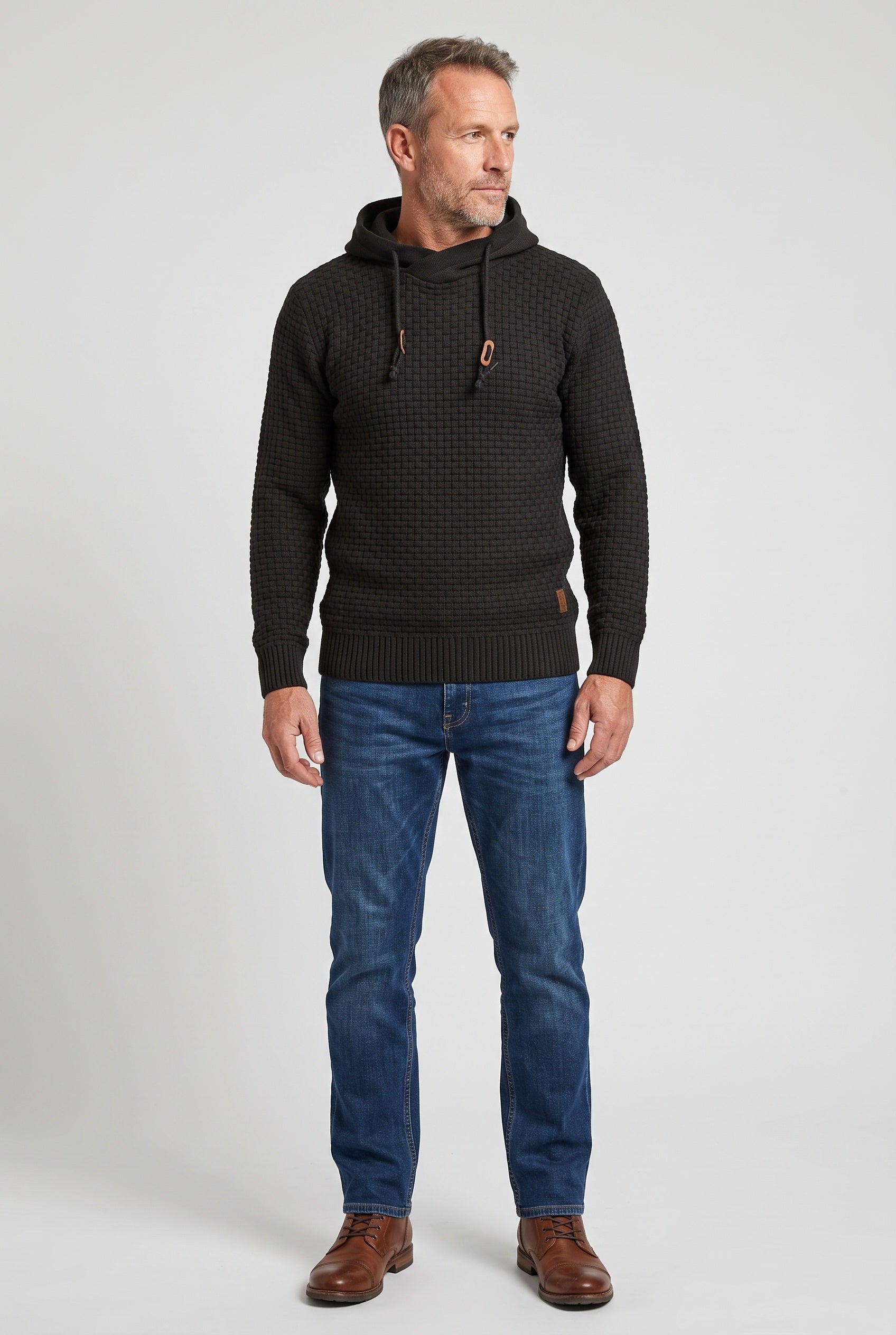 Sweat Homme | À Capuche Croisée Cordons Doubles Maille Gaufrée - 2