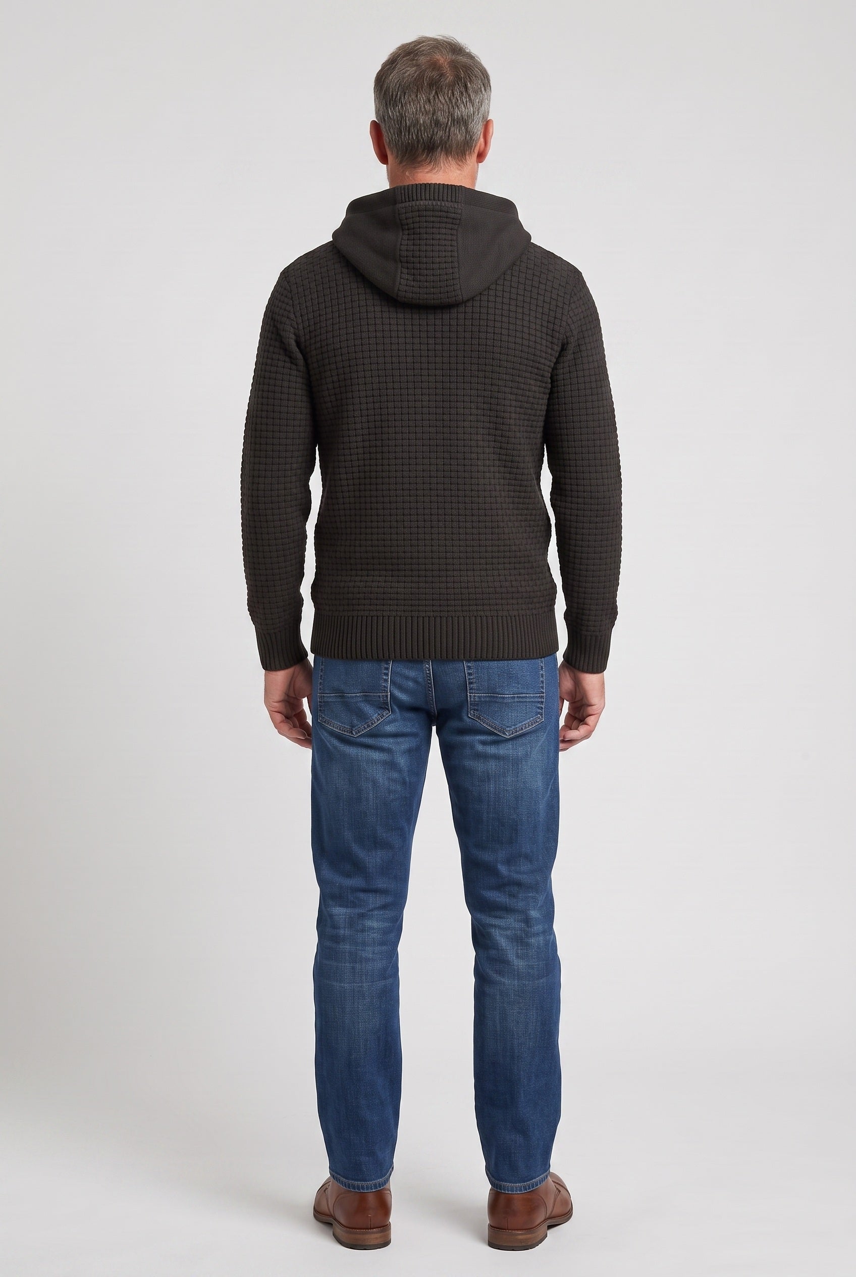Sweat Homme | À Capuche Croisée Cordons Doubles Maille Gaufrée - 3