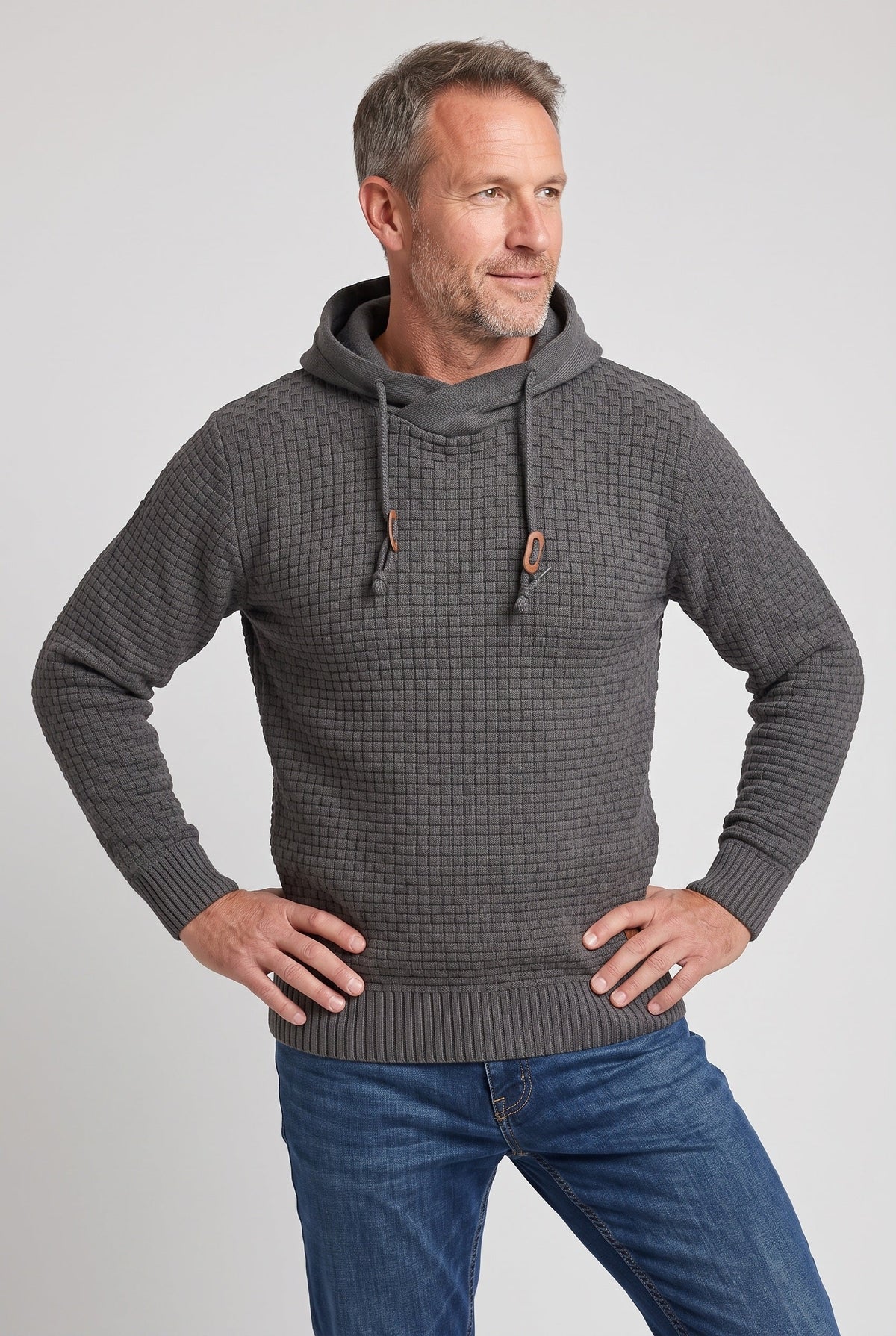 Sweat Homme | À Capuche Croisée Cordons Doubles Maille Gaufrée - 6