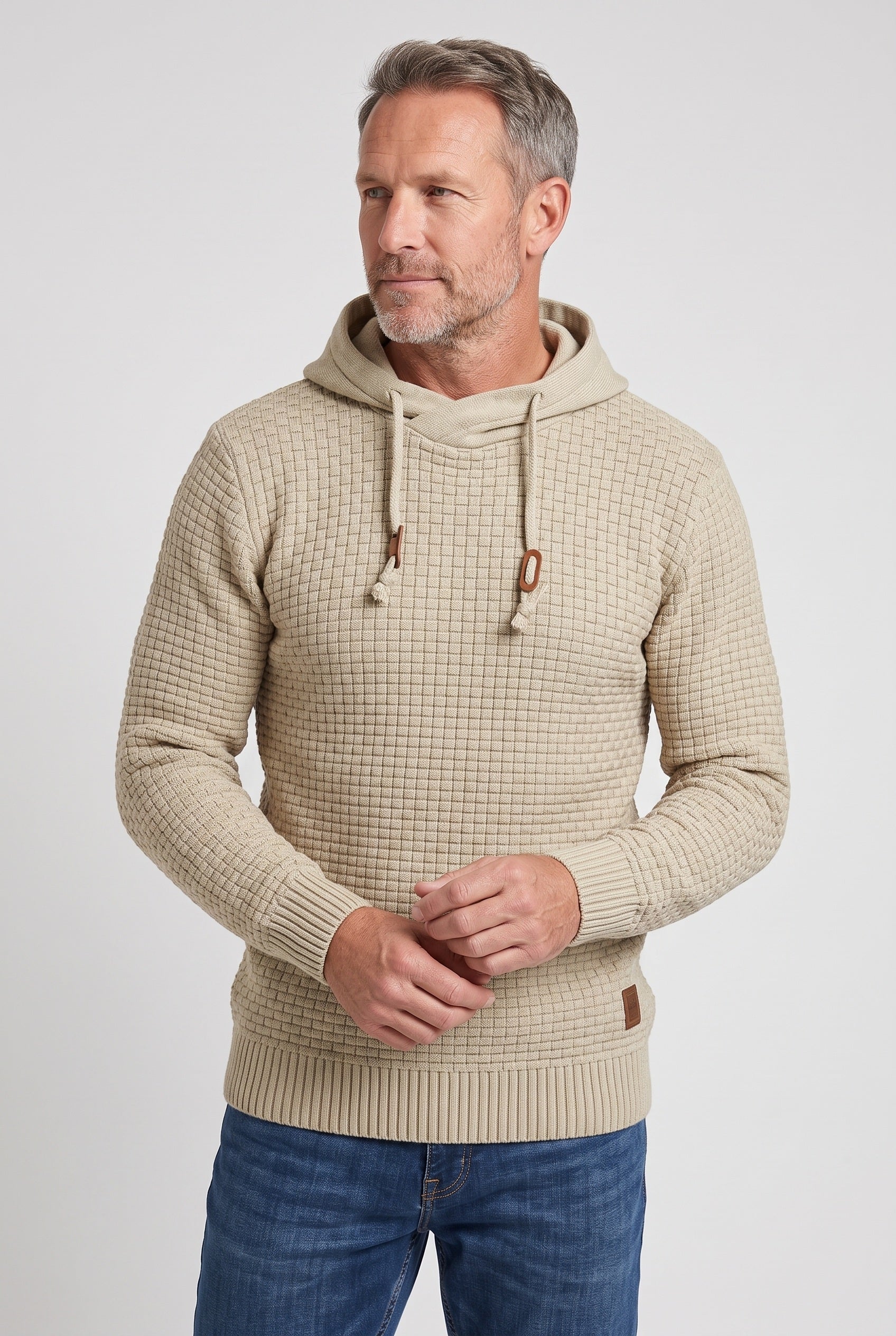 Sweat Homme | À Capuche Croisée Cordons Doubles Maille Gaufrée - 7