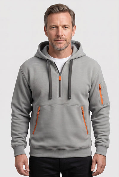 Sweat Homme | À Capuche Demi-Zip Poches Zippées Texture Côtelée - 1