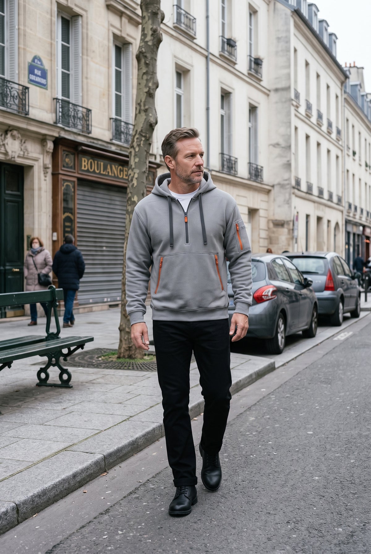 Sweat Homme | À Capuche Demi-Zip Poches Zippées Texture Côtelée - 12