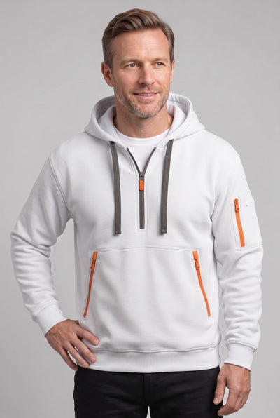 Sweat Homme | À Capuche Demi-Zip Poches Zippées Texture Côtelée - 8