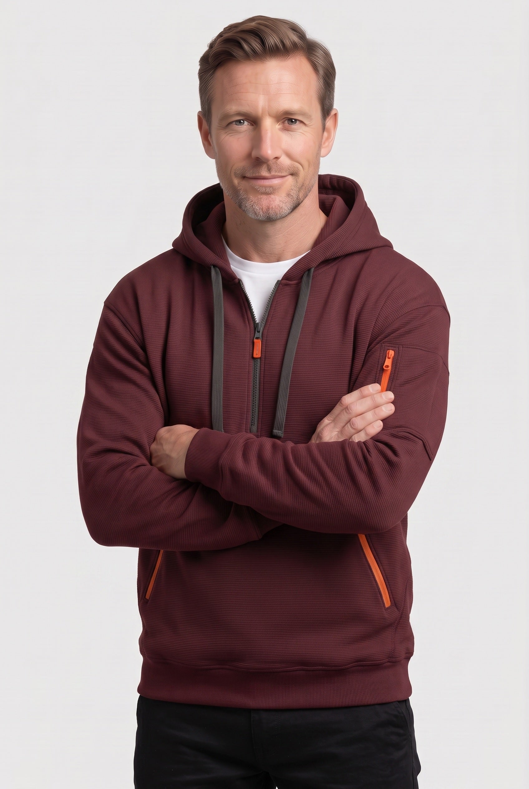 Sweat Homme | À Capuche Demi-Zip Poches Zippées Texture Côtelée - 9