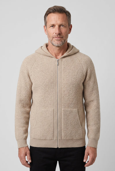 Sweat Homme | À Capuche Zippé Deux Sens Maille Côtelée - 1
