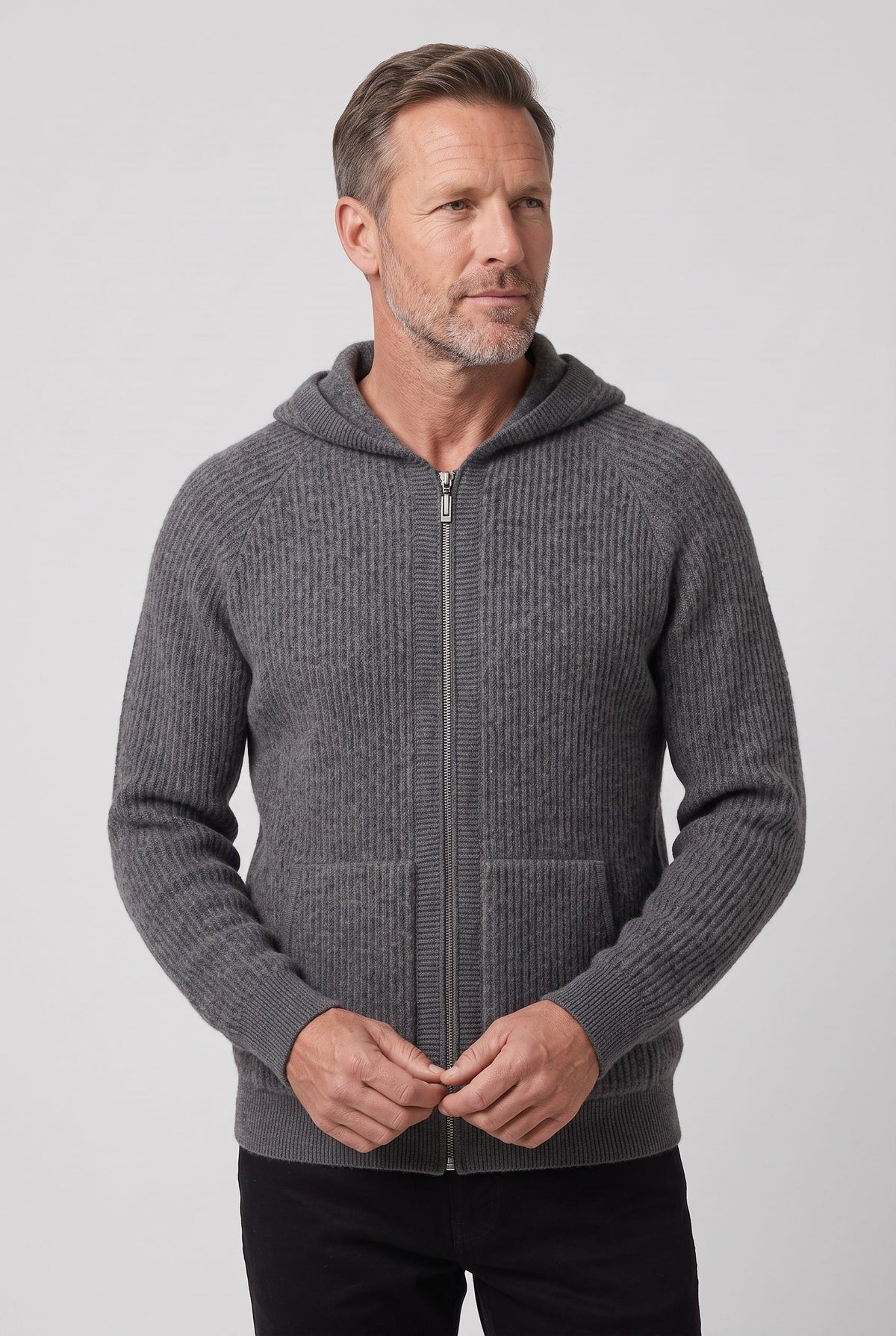 Sweat Homme | À Capuche Zippé Deux Sens Maille Côtelée - 11