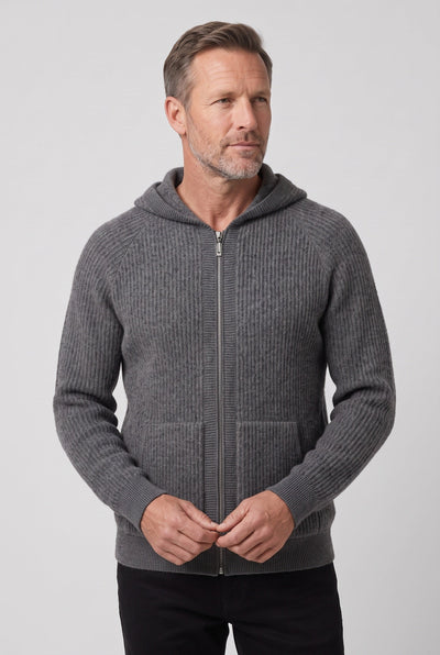 Sweat Homme | À Capuche Zippé Deux Sens Maille Côtelée - 11