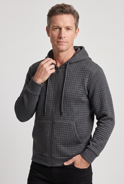 Sweat Homme | À Capuche Zippé Maille Gaufrée Poches Devant - 3