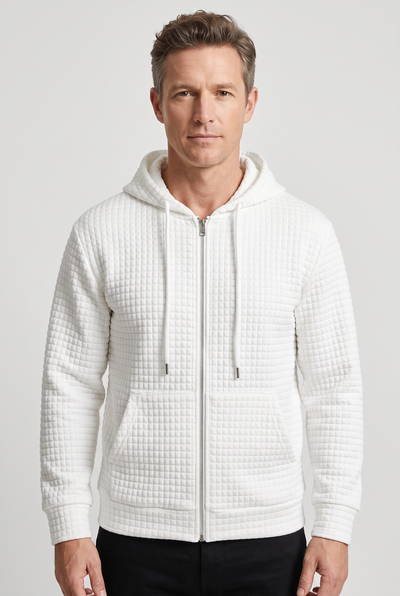 Sweat Homme | À Capuche Zippé Maille Gaufrée Poches Devant - 5