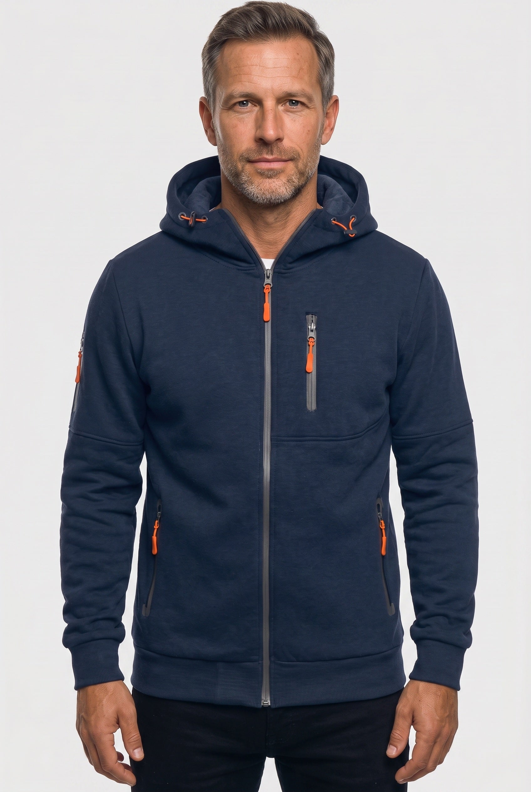 Sweat Homme | À Capuche Zippé Poches Zippées Bords Côtelés - 1