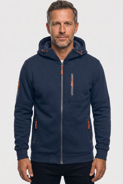 Sweat Homme | À Capuche Zippé Poches Zippées Bords Côtelés - 1