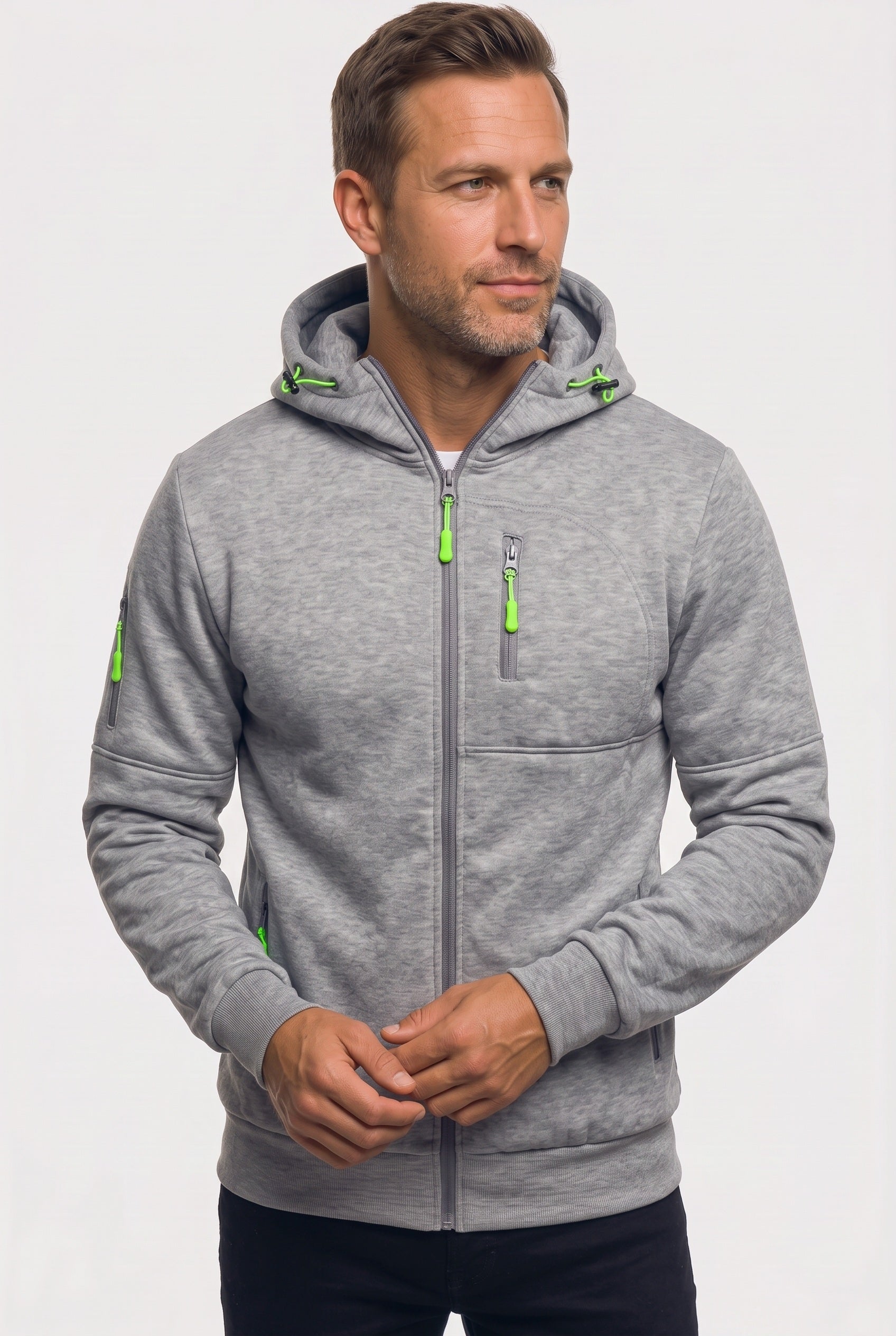 Sweat Homme | À Capuche Zippé Poches Zippées Bords Côtelés - 6