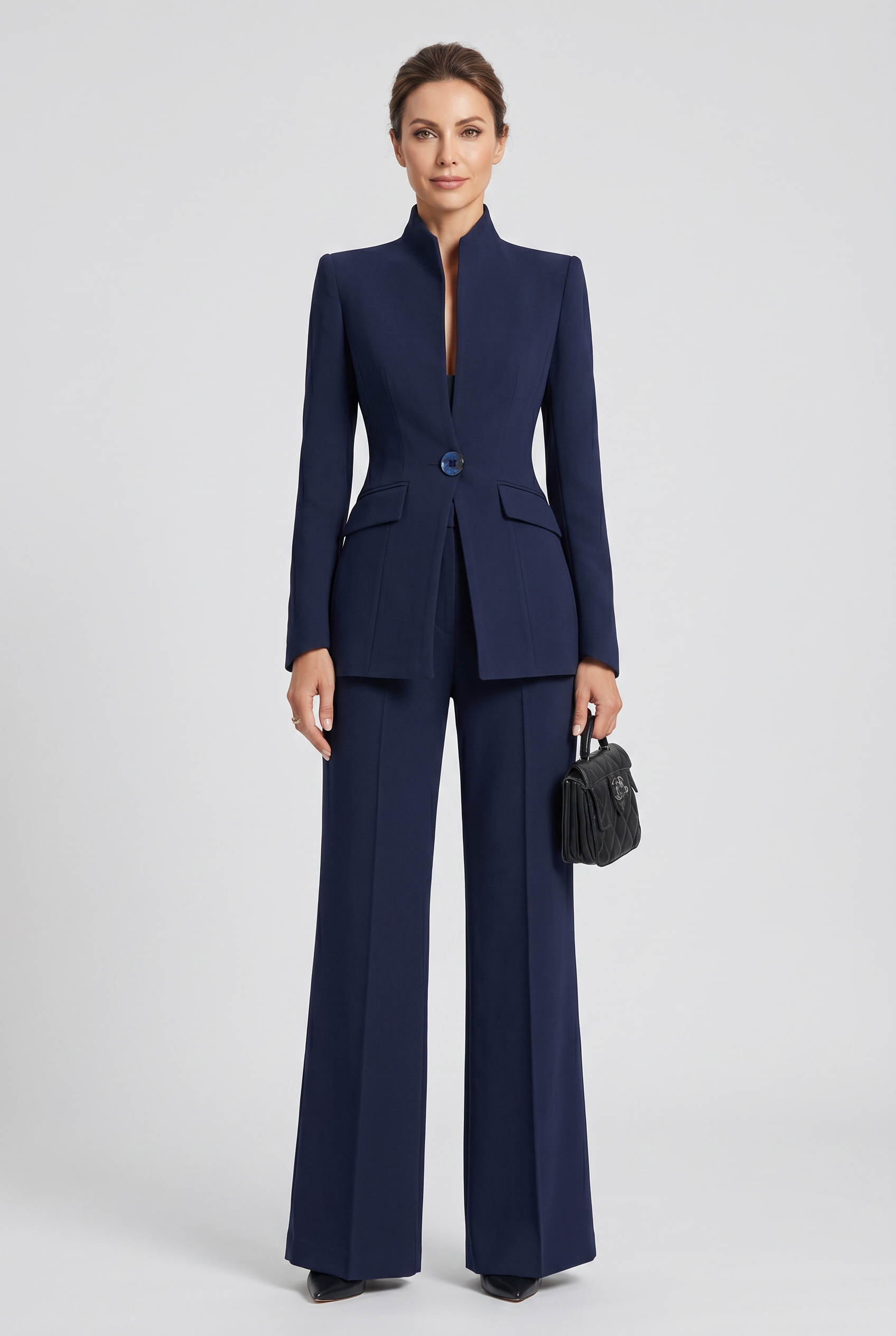 Tailleur Femme | Un Bouton Jambe Large Col Montant - 1