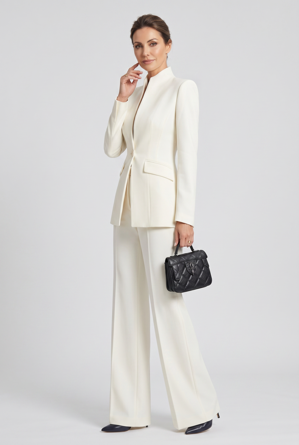 Tailleur Femme | Un Bouton Jambe Large Col Montant - 5