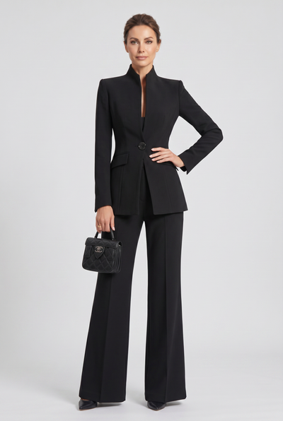 Tailleur Femme | Un Bouton Jambe Large Col Montant - 6