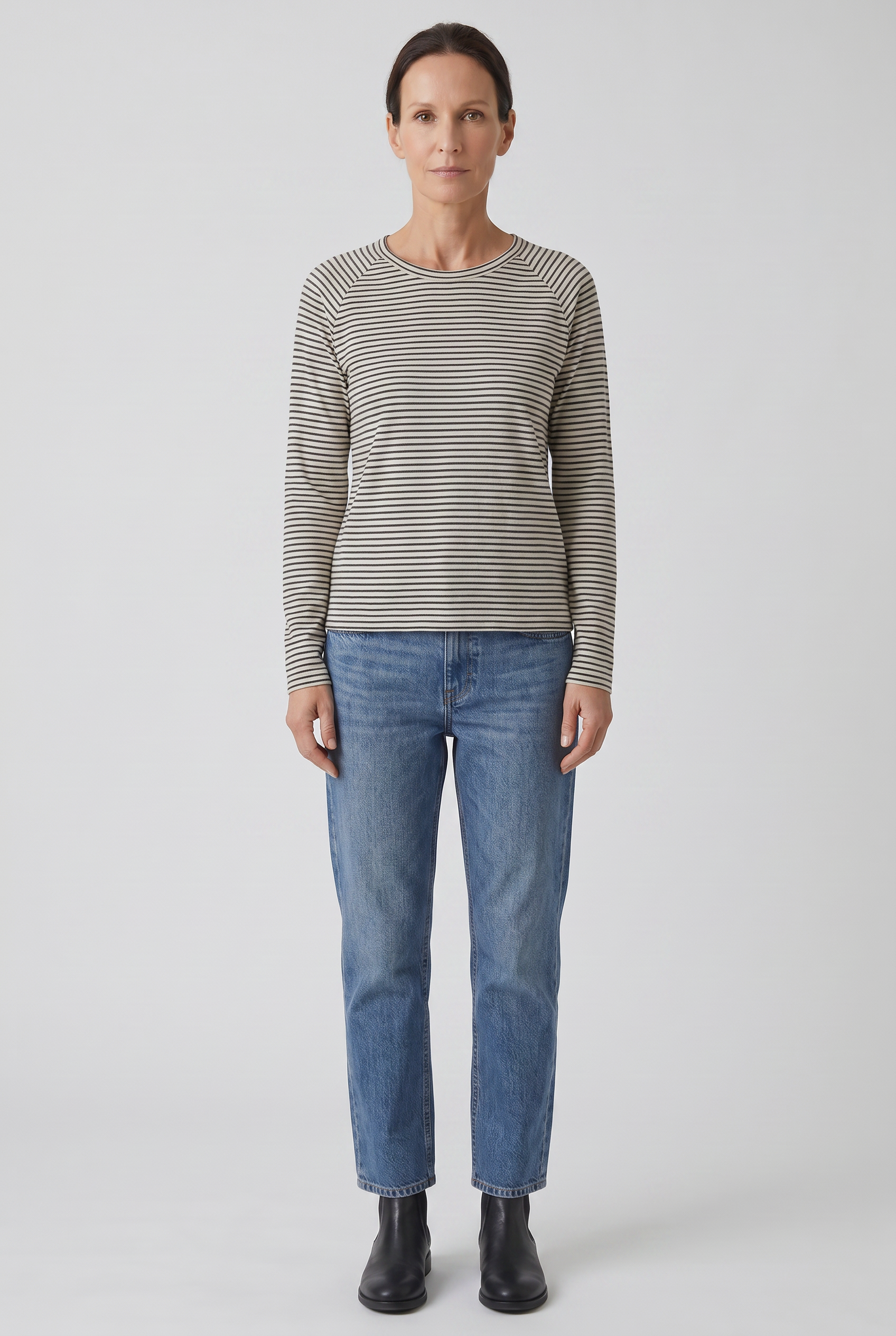 Tee Shirt Femme | Manches Longues Col Rond Rayures Fines - 1