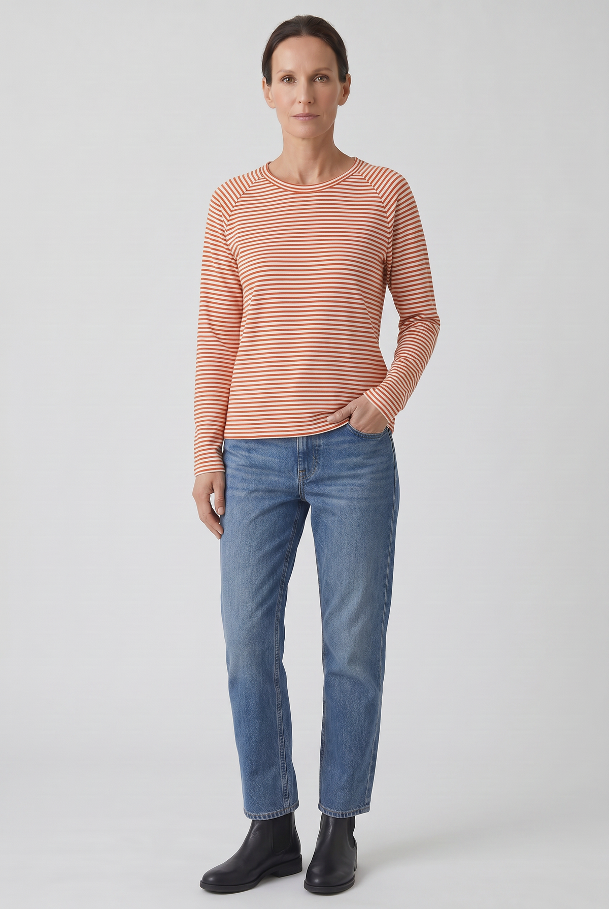 Tee Shirt Femme | Manches Longues Col Rond Rayures Fines - 5