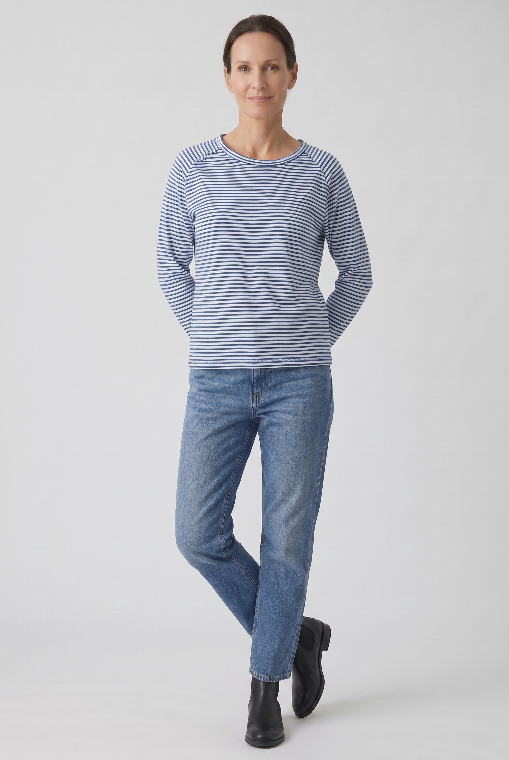 Tee Shirt Femme | Manches Longues Col Rond Rayures Fines - 7