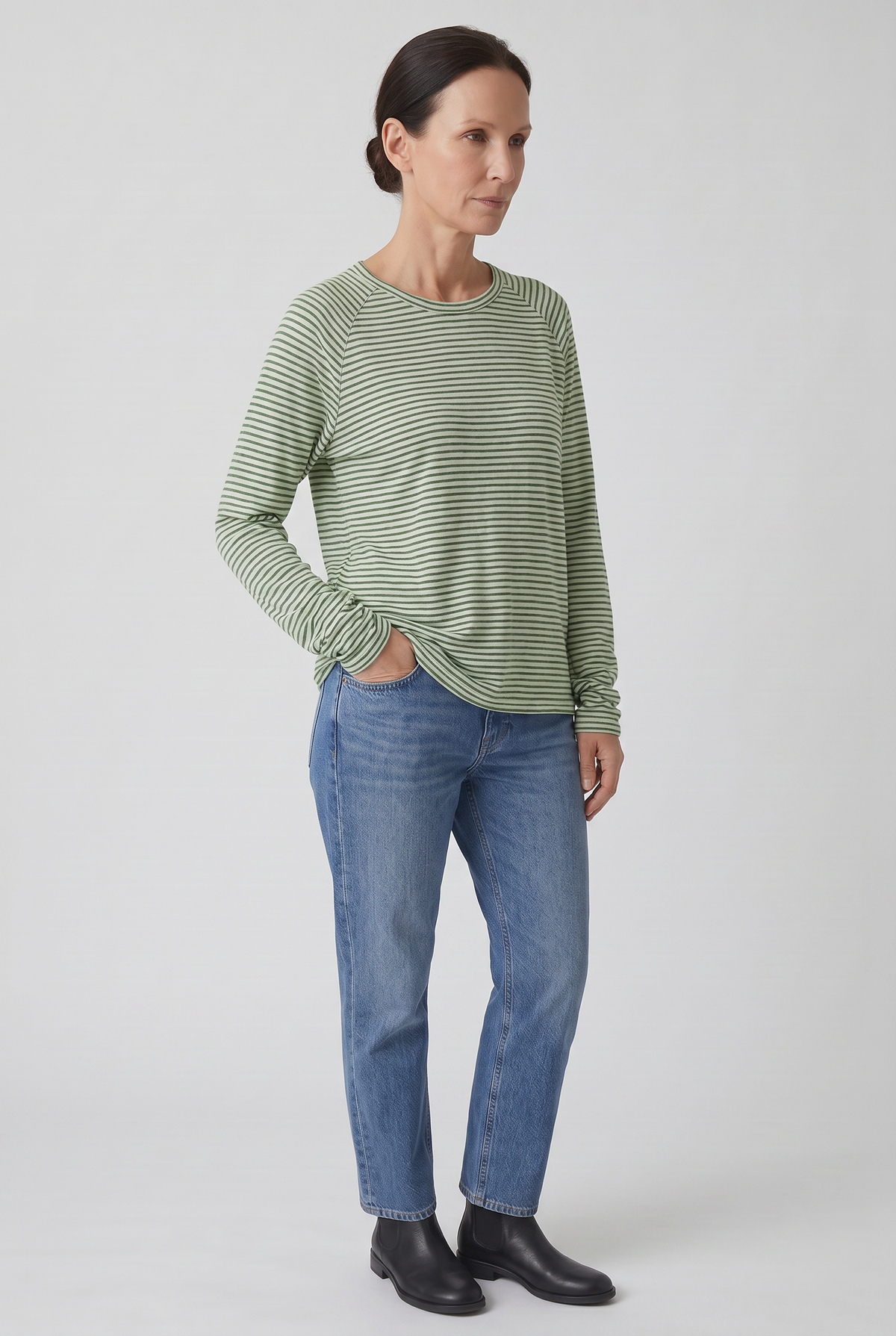 Tee Shirt Femme | Manches Longues Col Rond Rayures Fines - 8