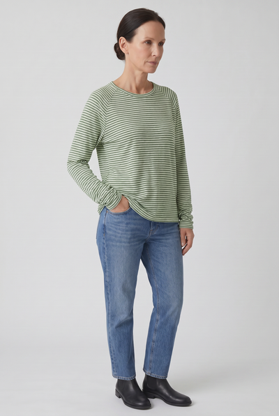Tee Shirt Femme | Manches Longues Col Rond Rayures Fines - 8