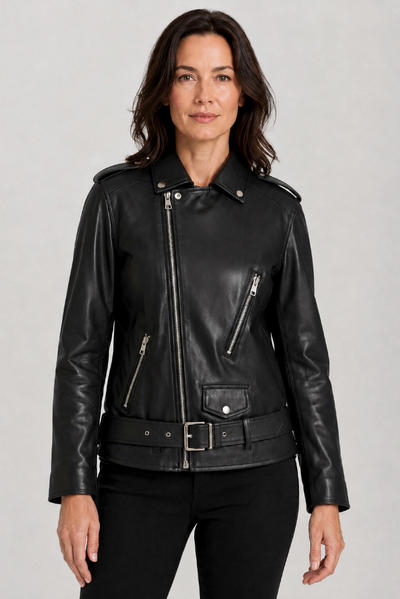 Veste Femme | Aspect Cuir Zip Asymétrique Col Pointu Épaulettes - 1