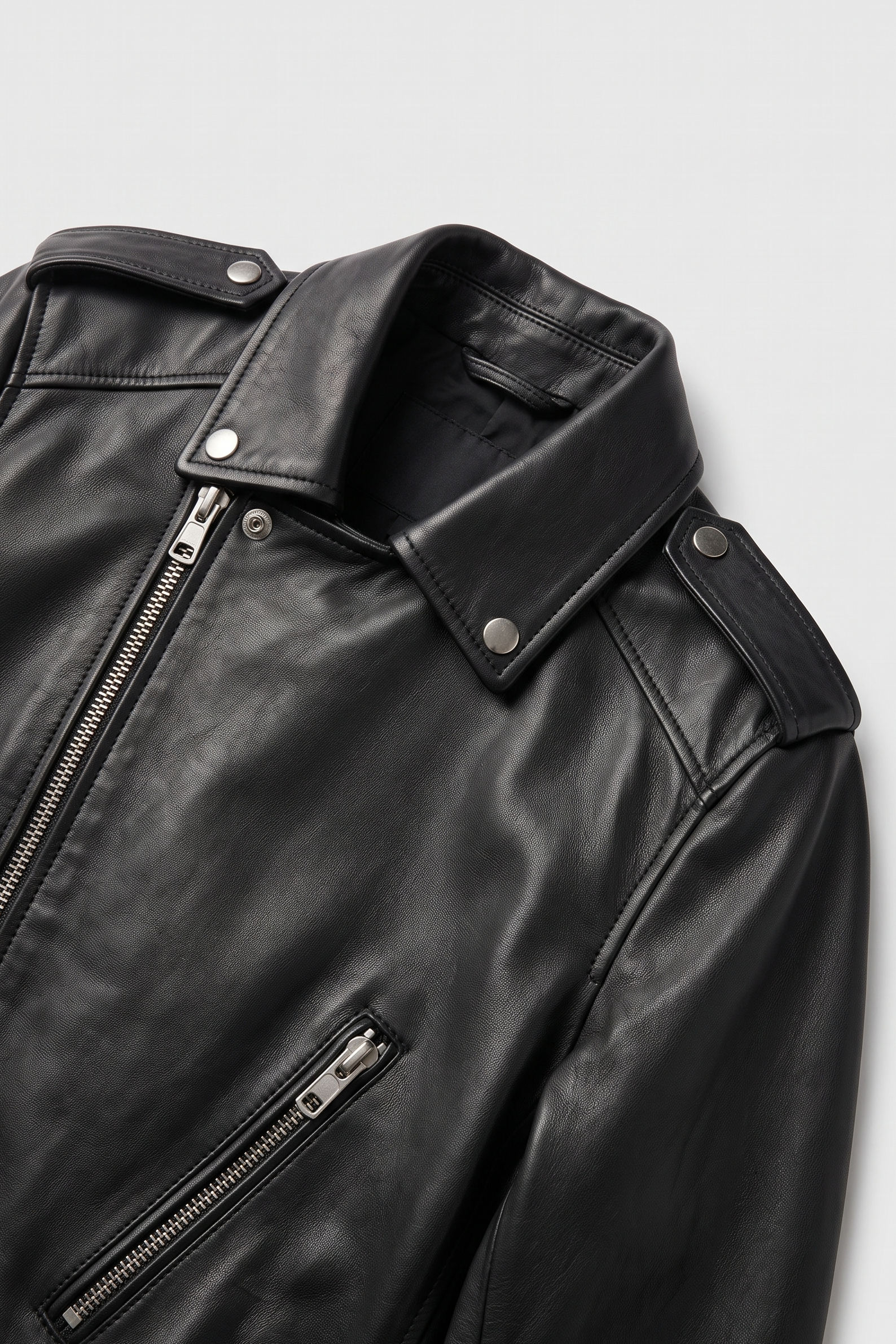 Veste Femme | Aspect Cuir Zip Asymétrique Col Pointu Épaulettes - 2