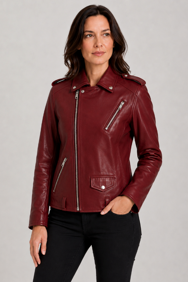Veste Femme | Aspect Cuir Zip Asymétrique Col Pointu Épaulettes - 4
