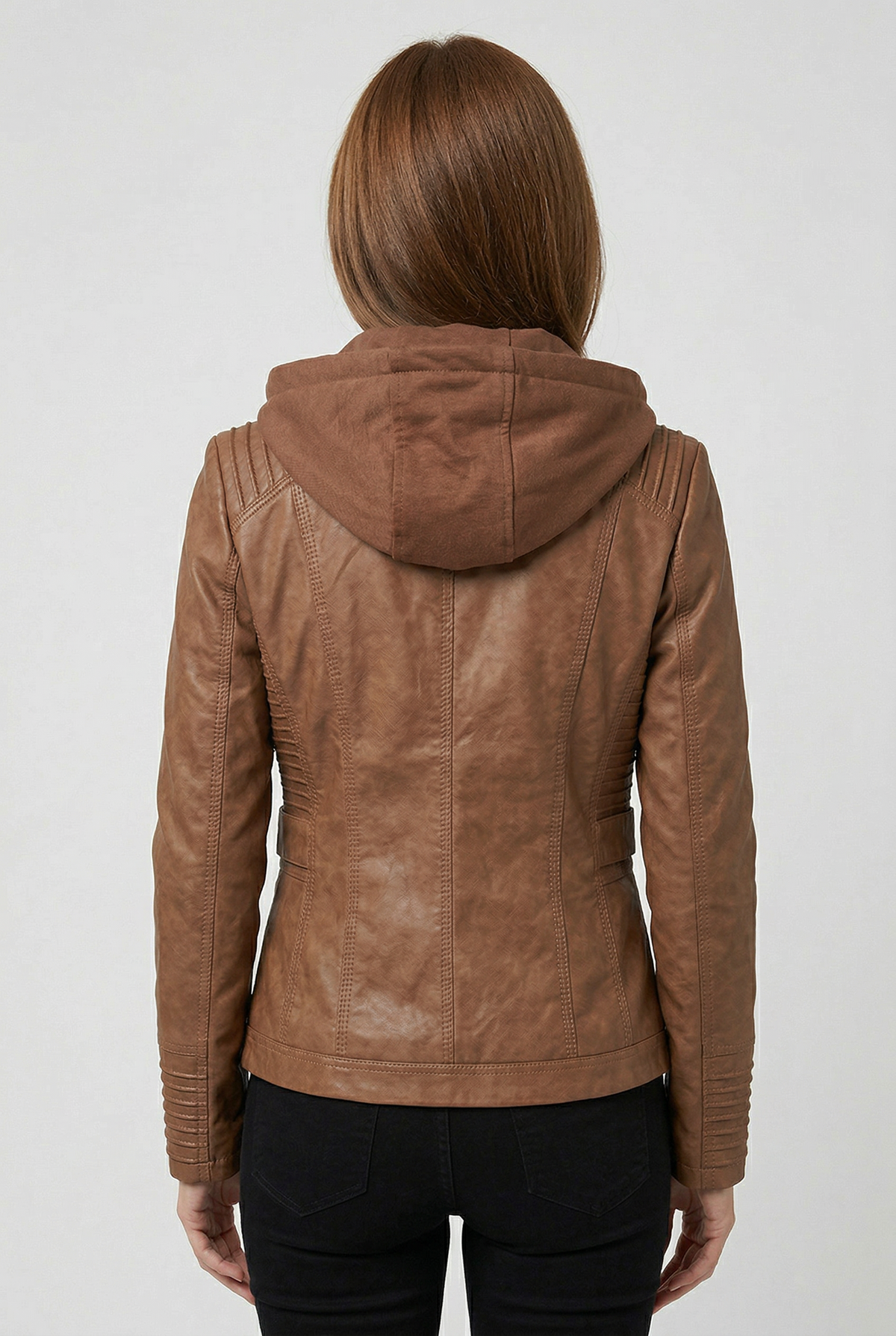 Veste Femme | Aspect Cuir Zip Deux Sens Capuche Poches Poitrine - 2