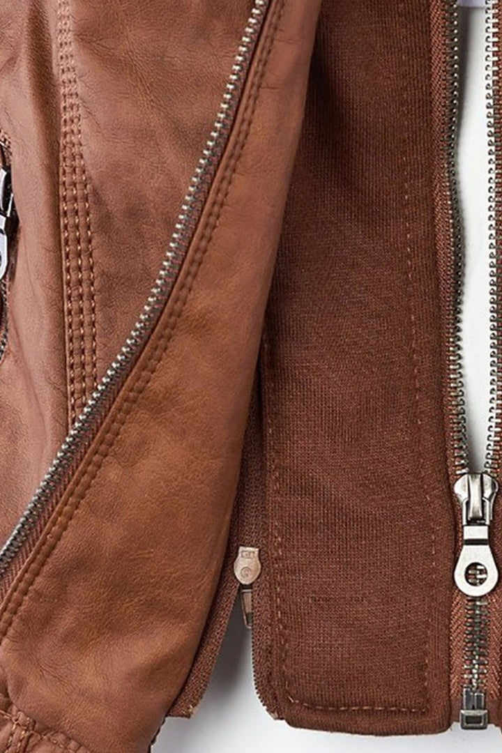 Veste Femme | Aspect Cuir Zip Deux Sens Capuche Poches Poitrine - 5